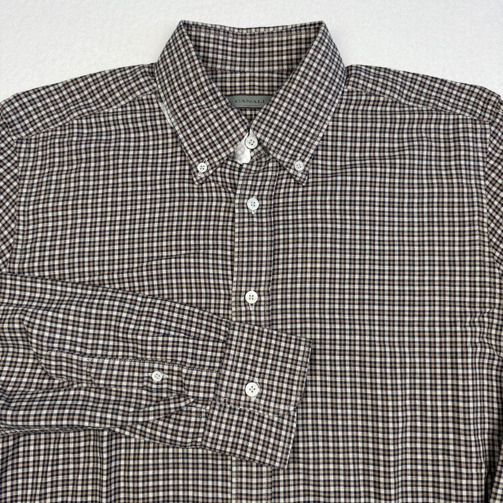 Canali Shirt Mens Large Multicolor Check Long Sleeve Button Up Made In Italy